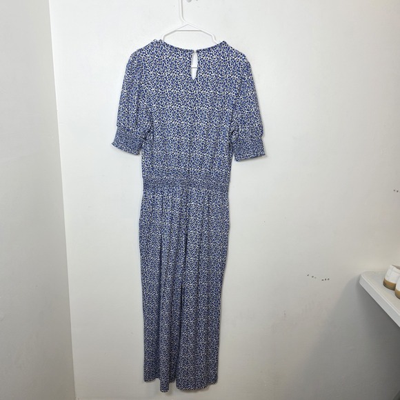 Boden Blue White Floral Jersey Estella Wide Leg Cute Cropped Jumpsuit Size 8 - Picture 9 of 9